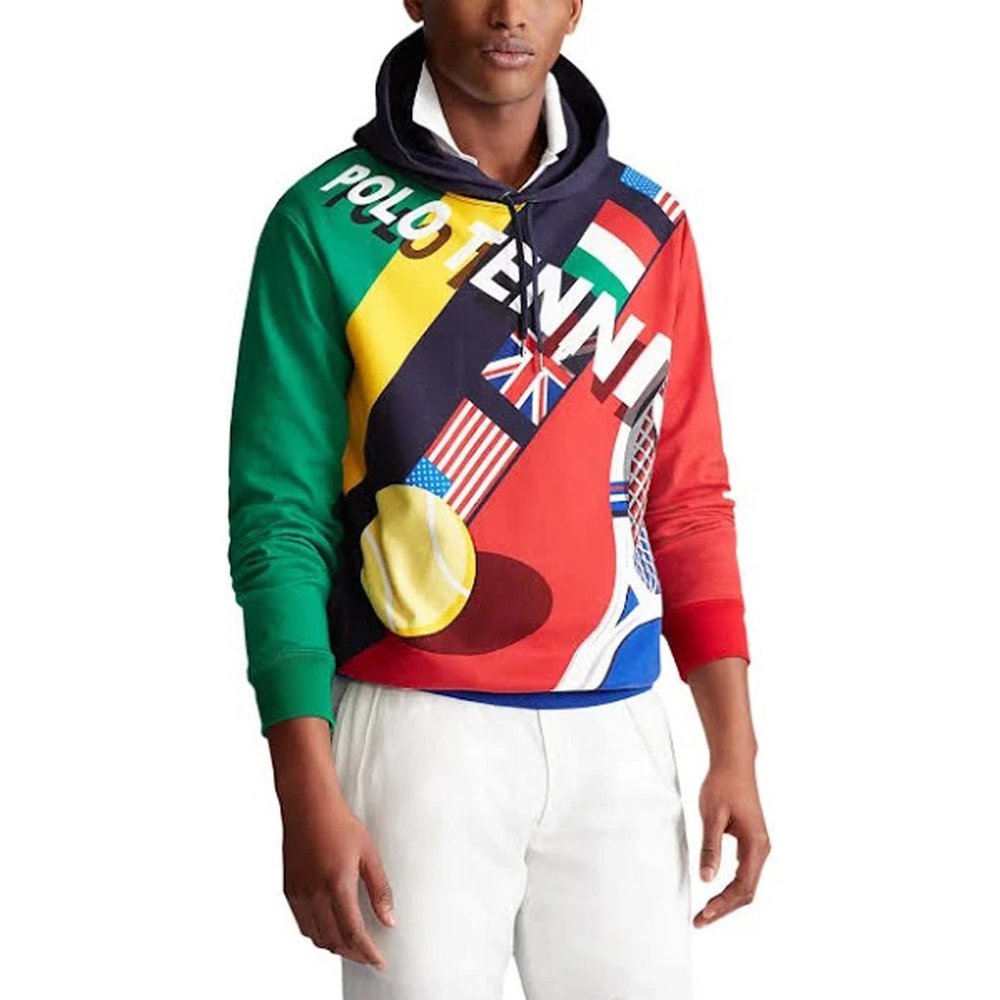 NEW $268 Polo Ralph Lauren Tennis Hoodie Sweatshirt! S or M Huge Tennis Print